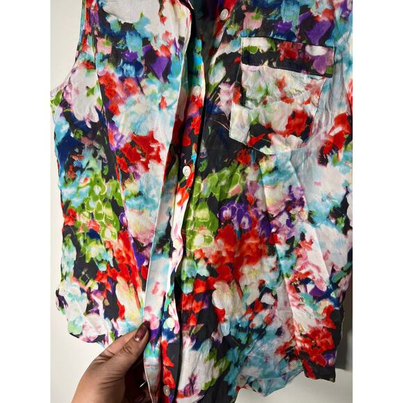 Parker Floral Silk Button Up Blouse - Picture 16 of 16